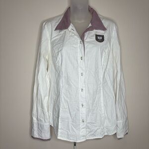 Asmar Equestrian long sleeve button up Showshirt white logo medium 100% cotton